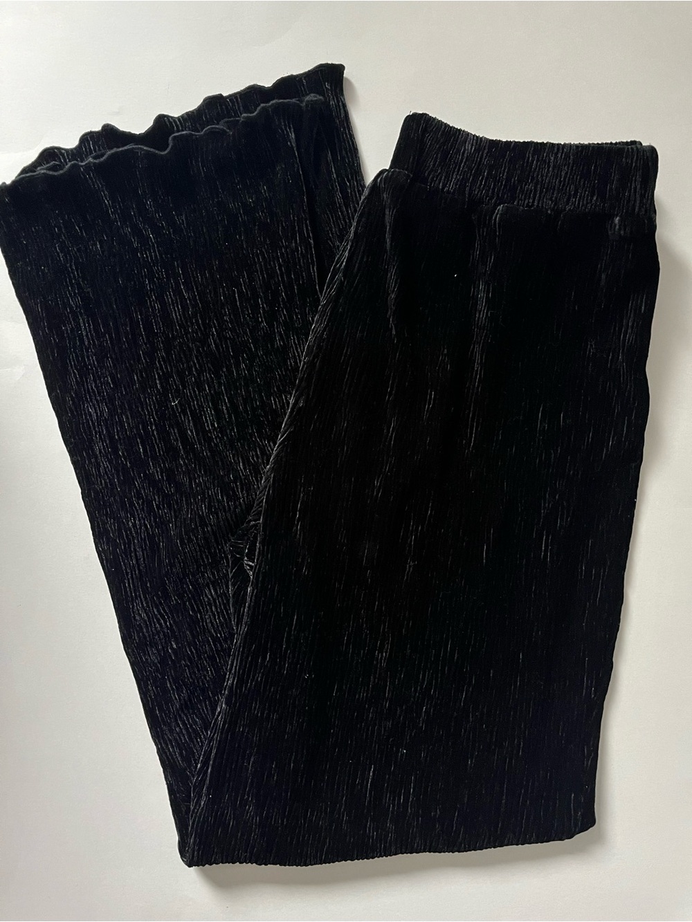 Velvet Velour Textured Lettuce Hem Wide Leg Pants